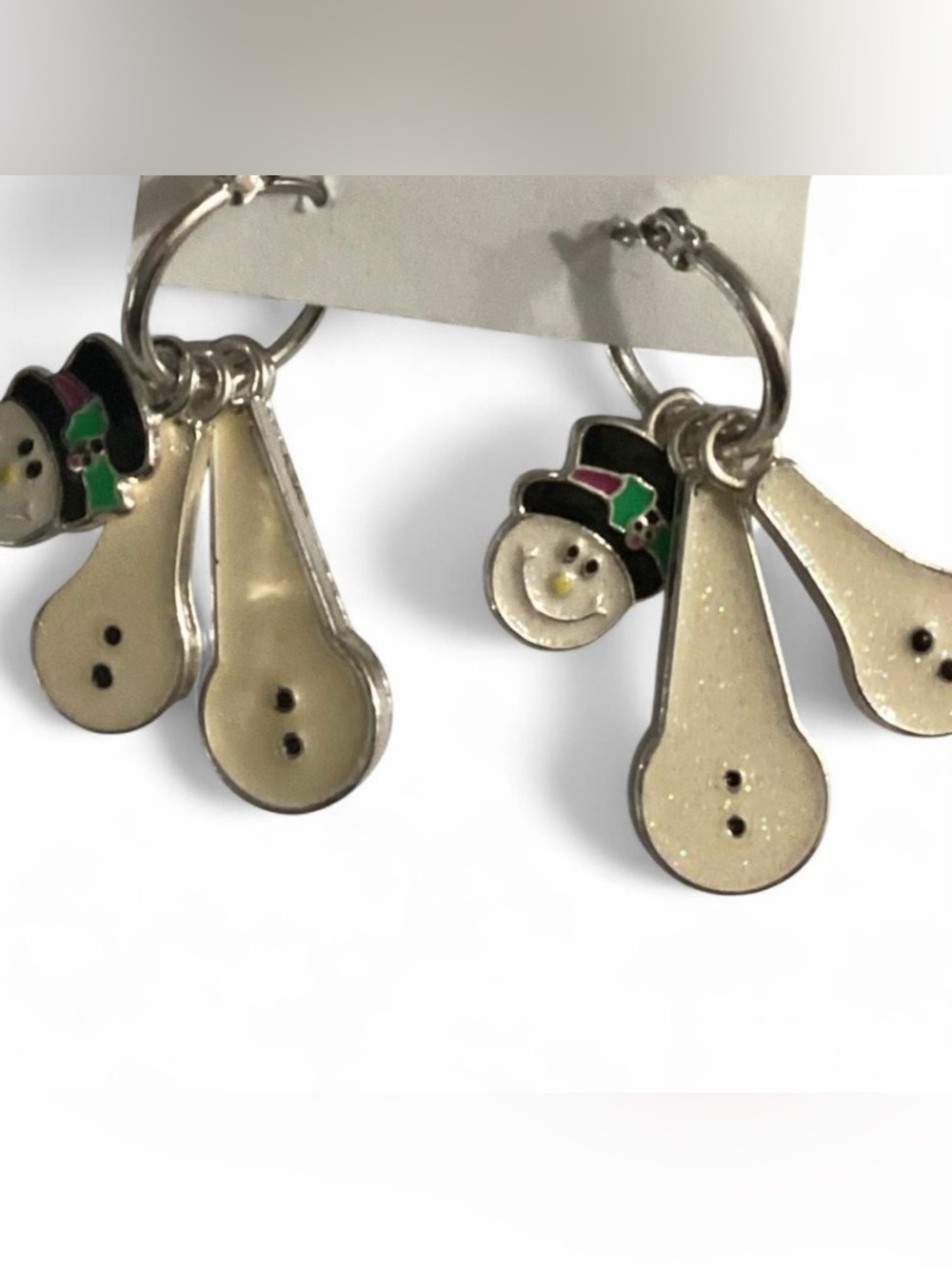 Snowman Enamel Hoop Earrings, 1.5 Inches – Festive Holiday Jewelry - Picture 2 of 5